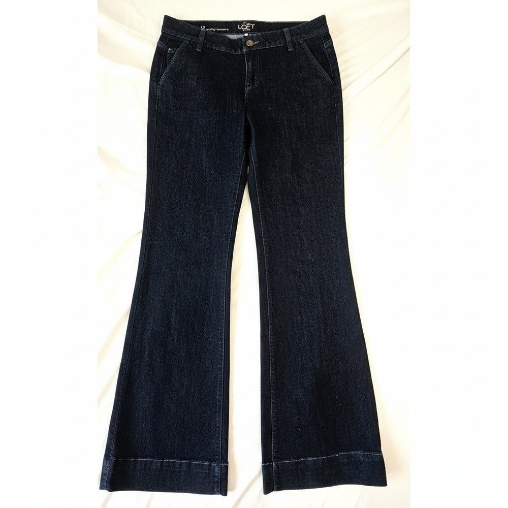 Ann Taylor LOFT Curvy‎ Trouser Jeans Dark Wash Wide Leg Indigo Size 2